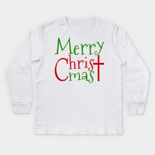 Jesus Cross Merry Christmas Kids Long Sleeve T-Shirt